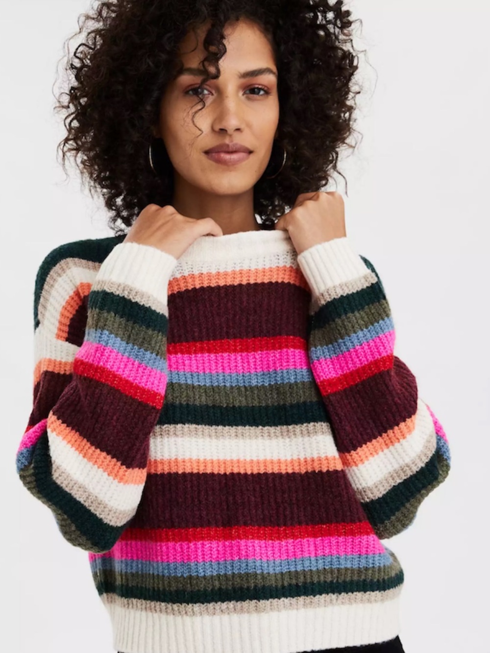 American Eagle Women Knit Sweater Medium Colorful Block Stripe Acrylic Blend
